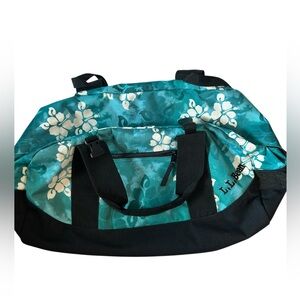 L.L. Bean Floral Duffel Bag Teal Travel Gym Weekender